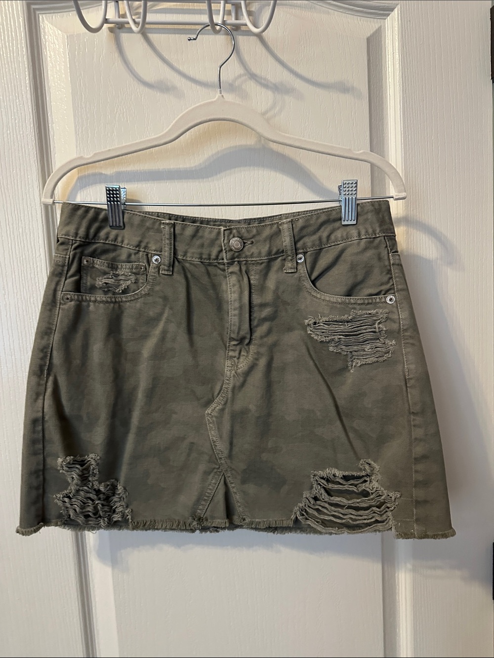 American Eagle Outfitters Olive Distressed Mini Skirt